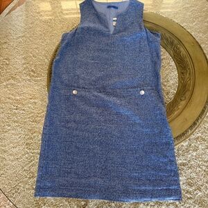 J McLaughlin Rue Dress Womens Med Blue 100% Linen Shift Lined Buttons Pockets